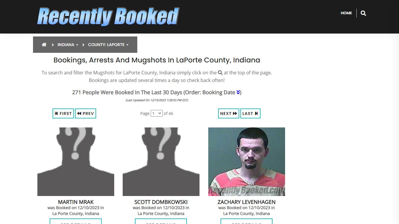 Recent bookings, Arrests, Mugshots in LaPorte County, Indiana